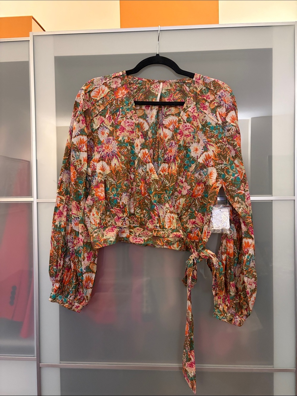 Free People Floral Tie-Waist Long Sleeve Blouse - Green, Pink, Brown